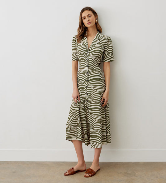 Danica Green Striped Midi Dress