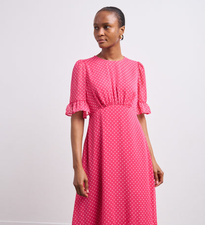 Jennifer Pink Spot Midi Dress