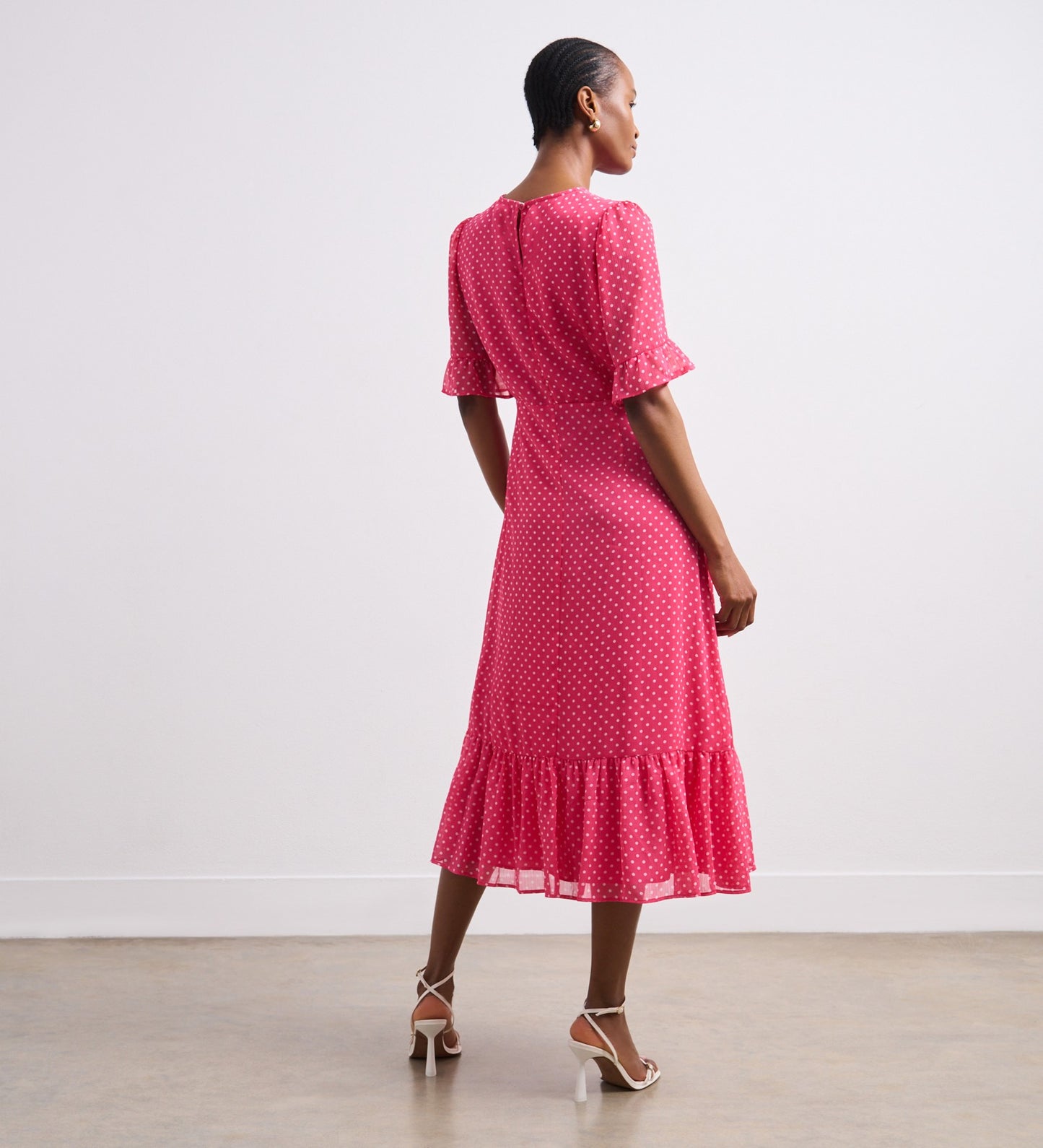 Jennifer Pink Spot Midi Dress
