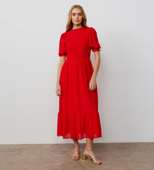 Amelia Red Georgette Midi Dress