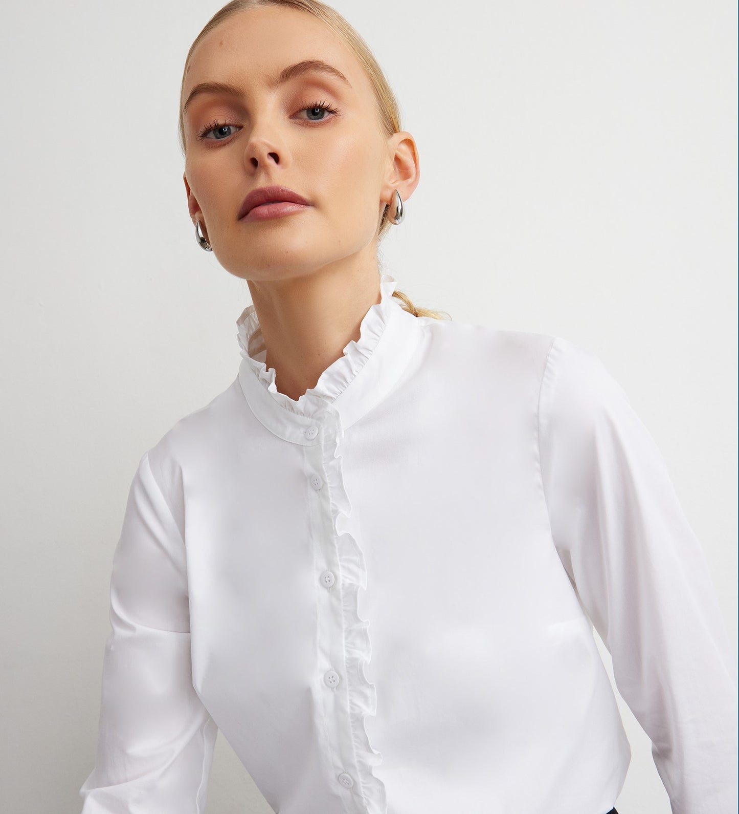 Sabrina White Ruffle White Shirt