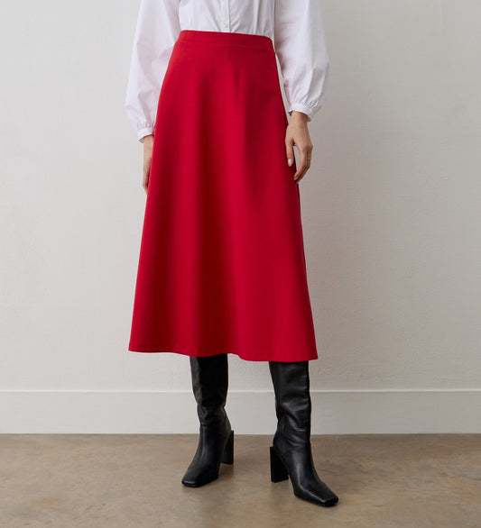 Ruth Red Ponte Jersey Midi Skirt